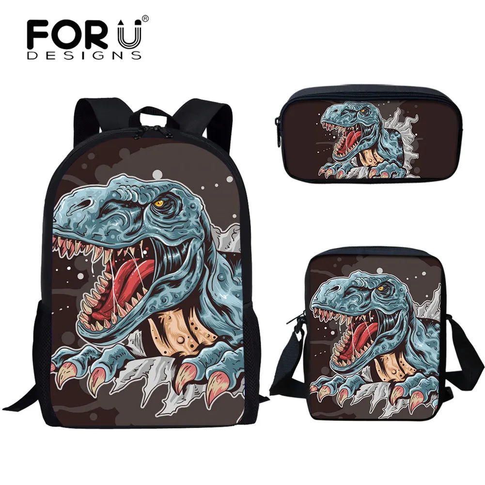 

FORUDESIGNS, классный школьный рюкзак с рисунком динозавра, Модный Набор сумок для книг для мальчиков-подростков, повседневный рюкзак 2021