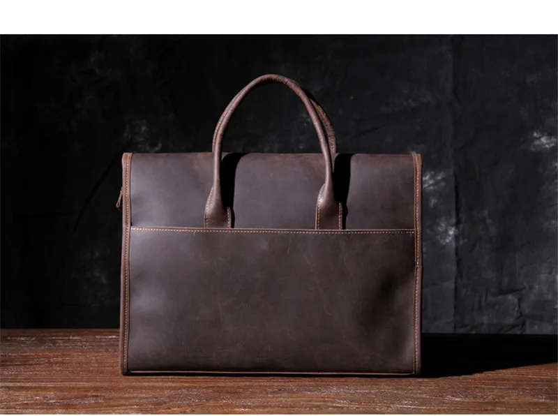 PNDME designer handmade genuine leather men's briefcase simple retro luxury crazy horse cowhide business computer bag handbags