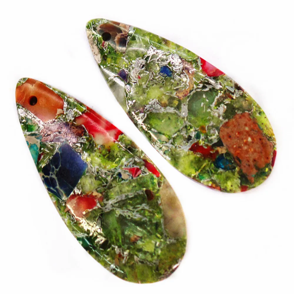 

2 шт. 42x18x4 мм Красочные Золото морской осадок, Джаспер и Пирит Подвеска бусина в виде слезы набор «сделай сам» для серьги аксессуары M320