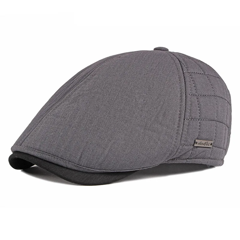 Fibonacci New Style Newsboy Cap Brand Quality Men Beret Plus Thick Velvet Autumn Winter Cabbie Ivy Dad Hat - Цвет: Серый