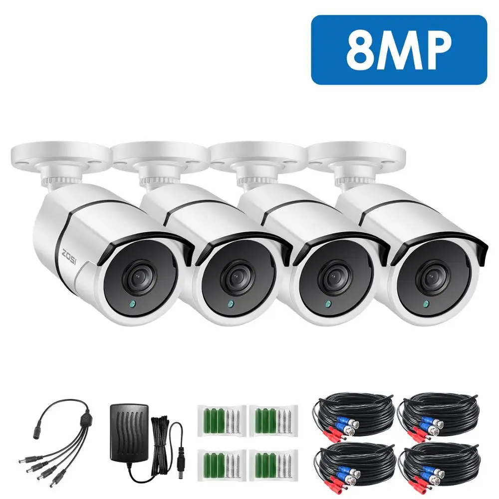 Камера видеонаблюдения ZOSI 4 шт./лот 4K HD 8 Мп водонепроницаемая|Камеры