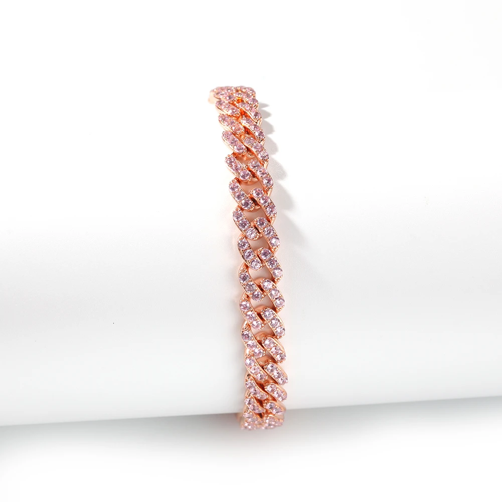 BLING KING розовое золото цвет кубинская ссылка браслет 9 мм Iced Out розовый кубический цирконий для мужчин женщин браслеты модные хип-хоп ювелирные изделия