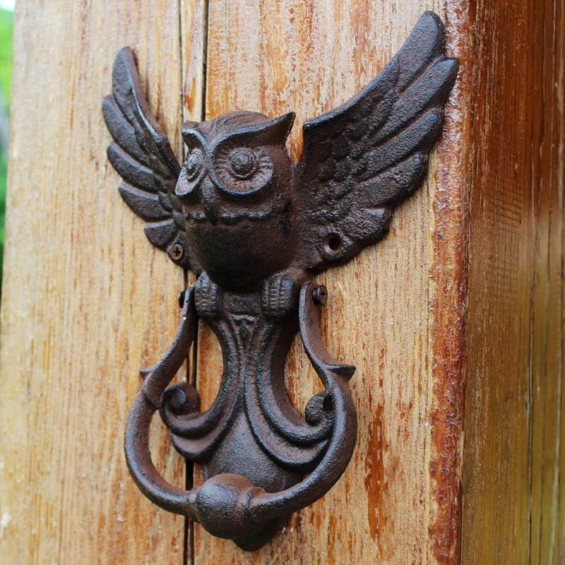 Rustic Owl Cast Iron Door Knocking Handle Farm House Accents Heavy Metal Flying Figurines Hand Knockings | Дом и сад