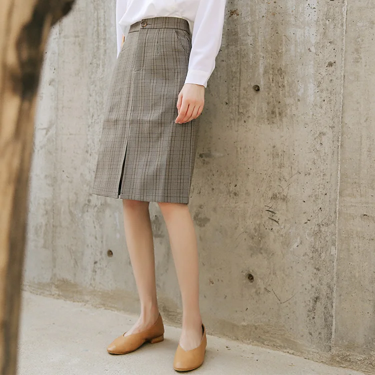 

Real shot 2020 Autumn small new chic half body simple Plaid A-line hip skirt