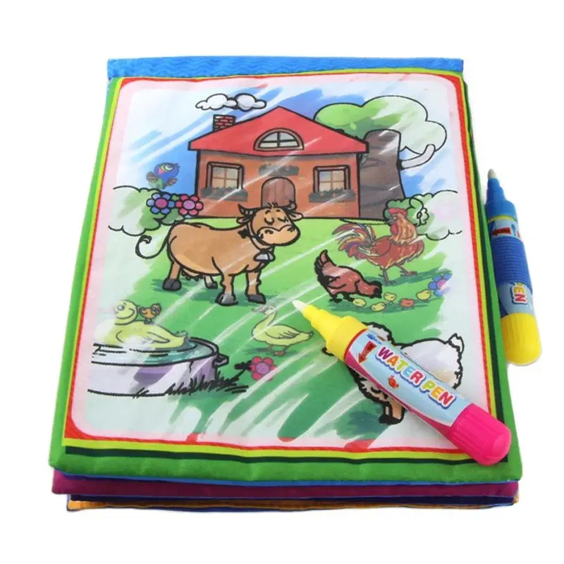 

New 21*17cm Magic Water Drawing cloth Book for kids Learning and Educational Drawing toys with 2pcs of Magic Pens gifts