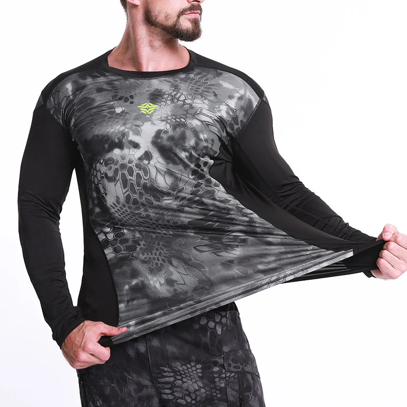 High-quality Tactical Long-sleeved Camouflage Python Bomb Quick-drying Breathable Outdoor Sports Cycling Bottoming Shirt