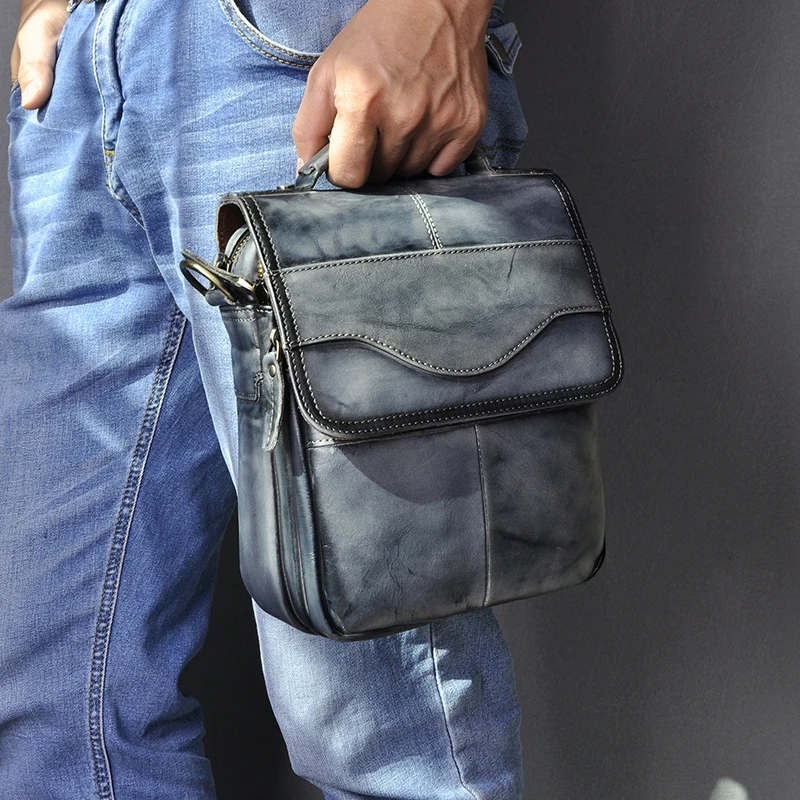 blue-black Оригинальная кожаная мужская модная повседневная сумка-тоут сумка-мессенджер дизайнерская сумка через плечо сумка на одно плечо сумка для планшета для мужчин 144-b - Цвет: blue-black