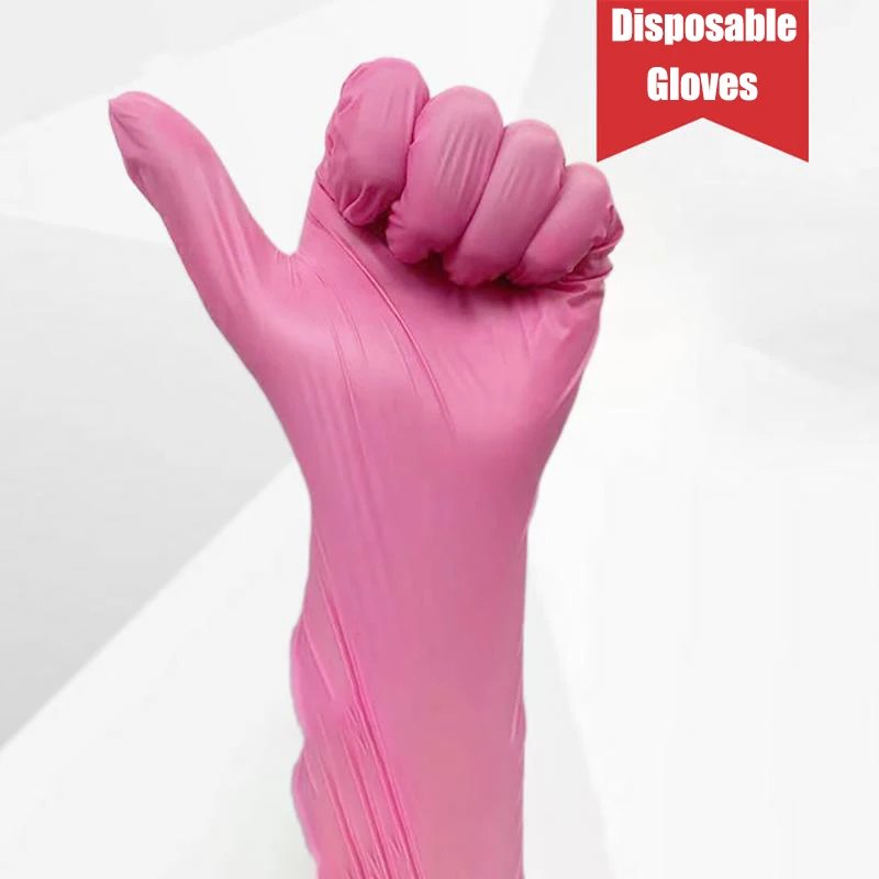 

Pink Vinyl Nitrile Blend Disposable Gloves Powder Free 100Pcs Small Medium Large Woman Girl Work Safety Cleaning Glove