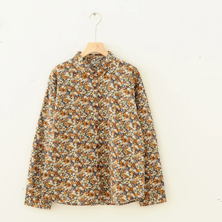 

Lamtrip Vintage Full Daisy Flowers Print Peter Pan Collar Cotton Long Sleeve Shirt Blouse Women