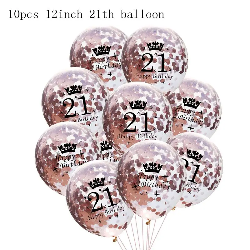 r21-rose gold-10p С днем рождения 18 Фольга воздушных шаров круглой формы в форме сердца воздушные шары 21/18th День рождения декор из латекса воздушный шар для детей и взрослых 21/18th лет - Цвет: r21-rose gold-10p