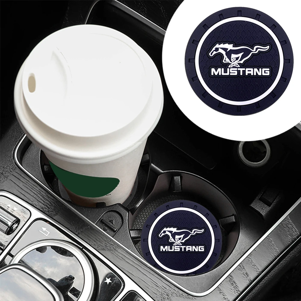

VEHICAR 2PCS Car Coaster Water Cup Anti-Slip Pad Scratch Proof Mat For MUSTANG Auto Interior Decorate Accessories Styling