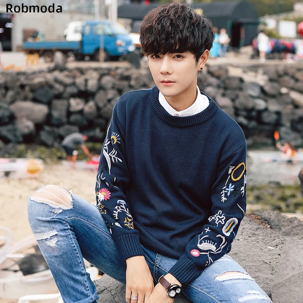 Новинка 2019 осенне зимний брендовый мужской свитер с вышивкой мужские вязаные