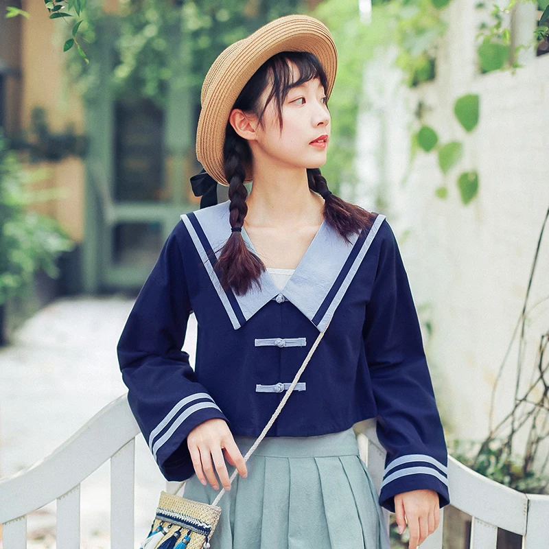 

2019 Japanese school uniforms anime cute sailor suit tops+skirt JK Navy style Students clothes for Girl Long sleeve