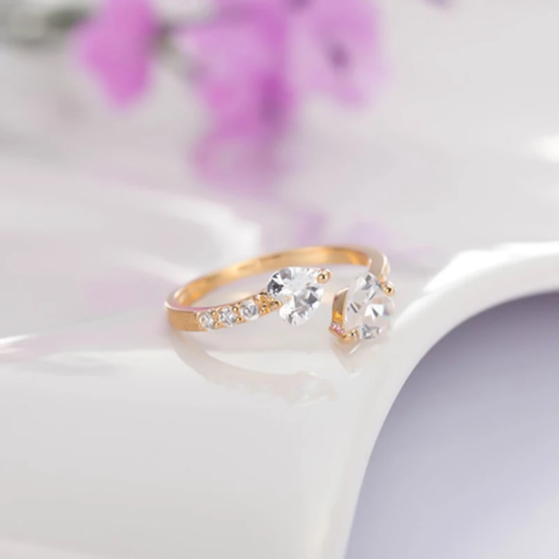 Двойное кольцо-манжета с кубическим цирконием в форме сердца обручальное кольцо