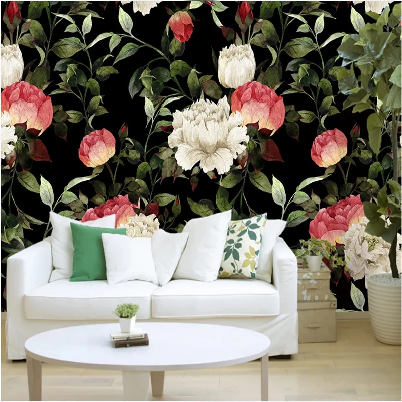 HD ручная роспись акварель черный низ красный белый пион цветок росписи