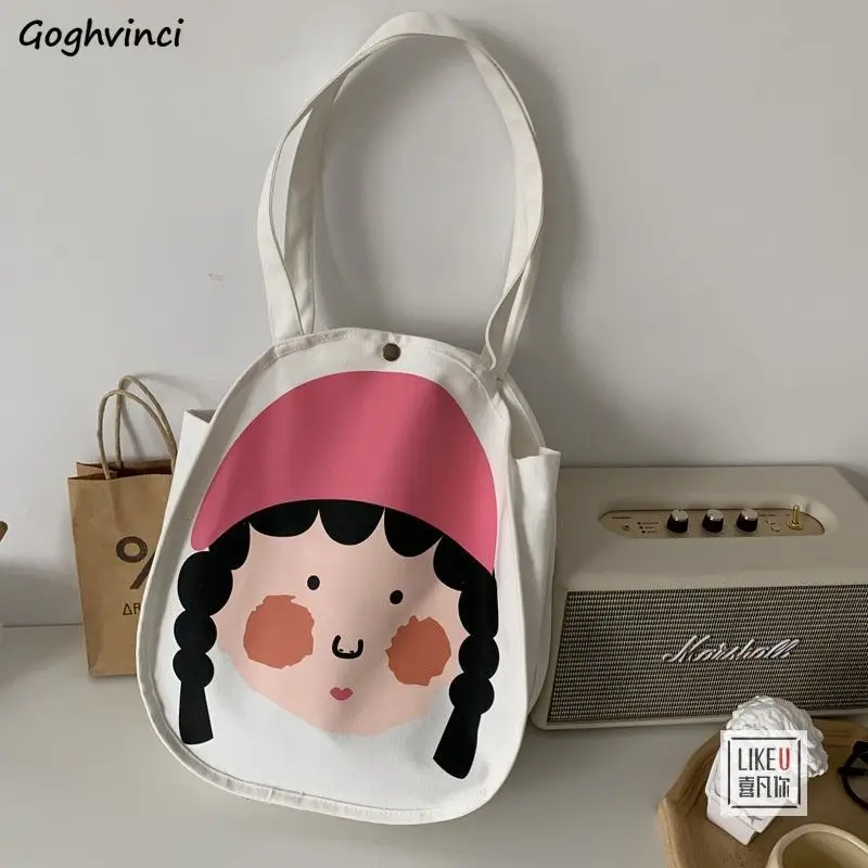 

Cartoon Printed Canvas Bags Shoulder Bag for Students Girls Cute Lovely Book Underarm Large Capacity Eco Reusable Handbags Ins
