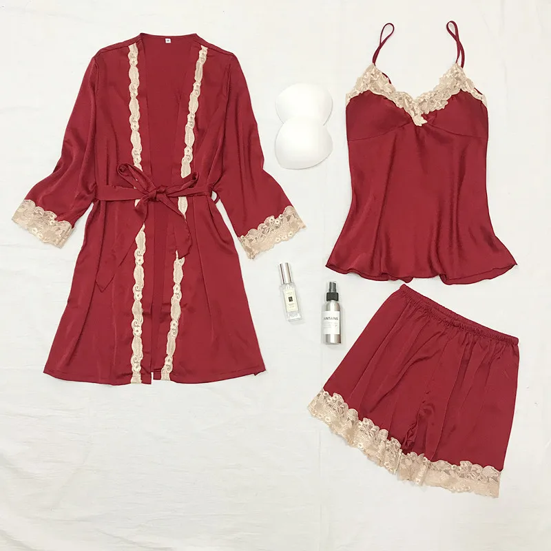 Пижама женская шифоновая на бретельках весна лето 2019 четыре комплекта из