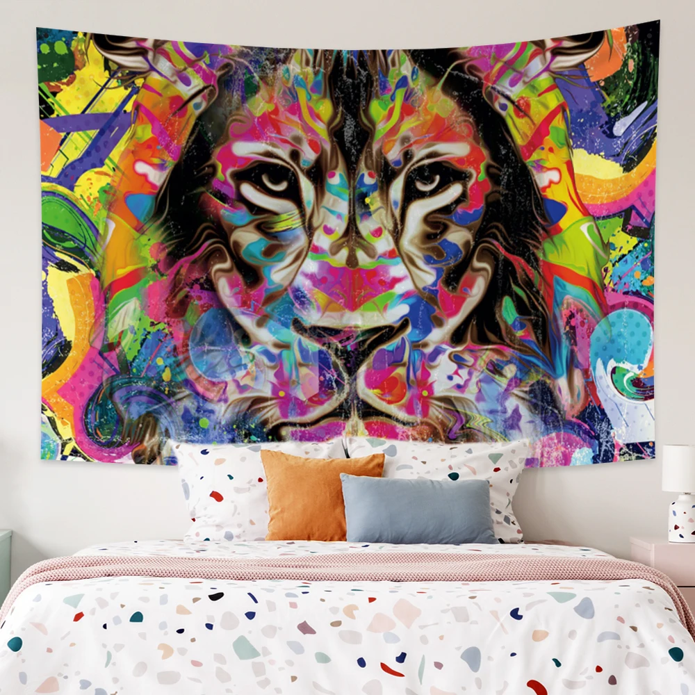 

Львиный гобелен с принтом масляной живописи художественное психоделический гобелен животных мультфильмов настенное пляжное полотенце то...