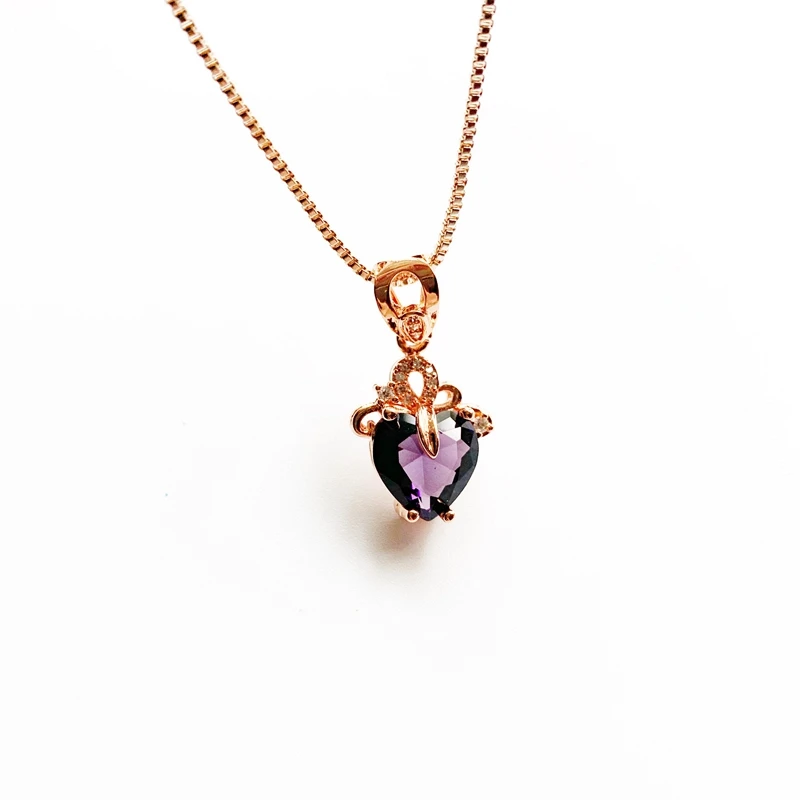 

Фиолетовый Кварцевый камень ограненные сердце кулон Цепочки и ожерелья Love Ожерелье Из Сплава Позолоченные цепи Цепочки и ожерелья 1 шт.