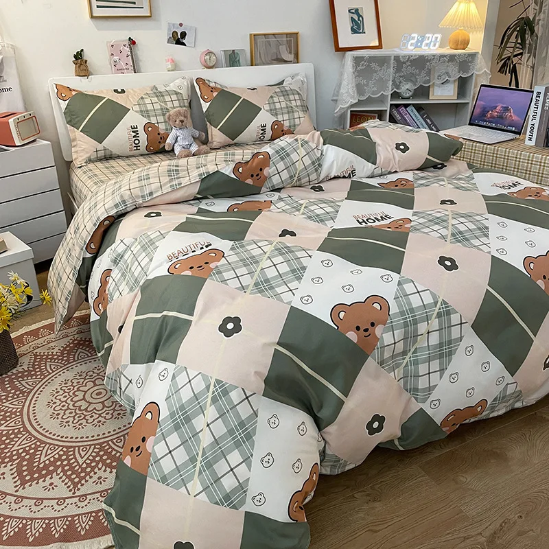 Kuup-Juego de cama del norte de Europa, ropa de cama de poliéster con patrón geométrico, funda nórdica, funda de almohada, sábanas de cama, 4 piezas