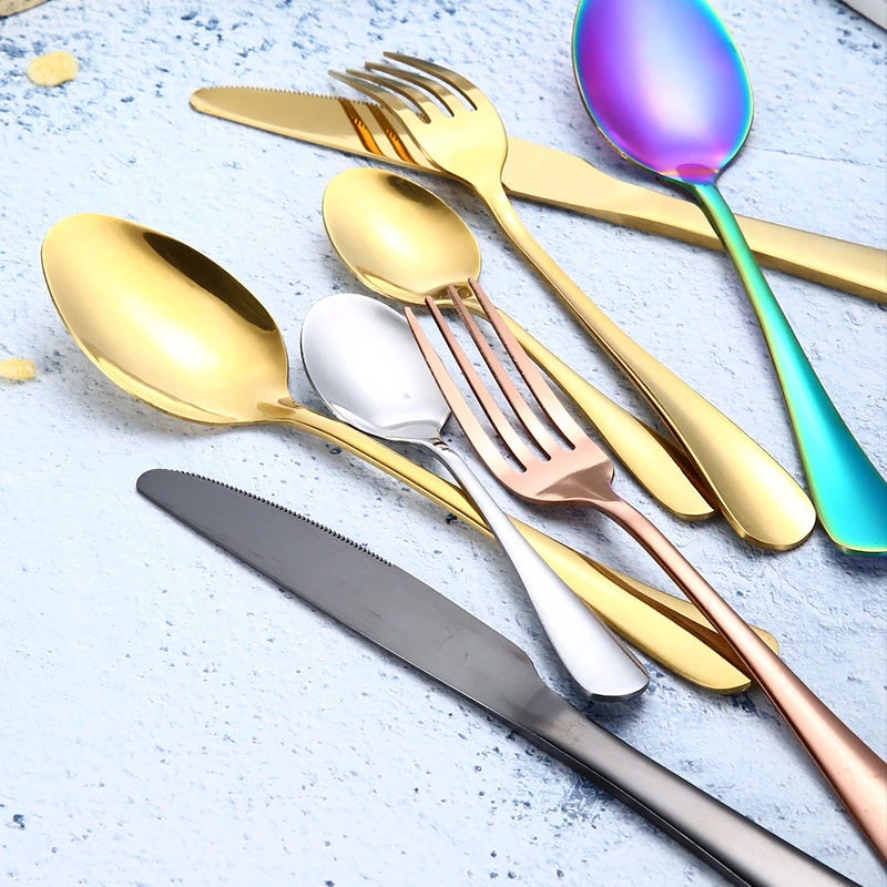 Набор радужных столовых приборов из нержавеющей стали западные столовые приборы
