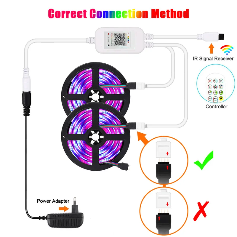 

LED Strip 5050 DC12V 60LEDs/m Flexible Light RGB Strips 300LEDs 5m/lot Bluetooth IR Remote Controller 85-265V Adapter Tape Diode
