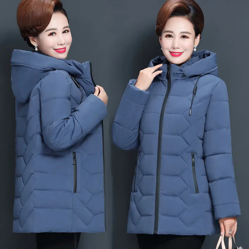 

Женские зимние короткие парки для женщин среднего возраста, пуховые пальто с капюшоном из хлопка, женские толстые повседневные куртки для м...