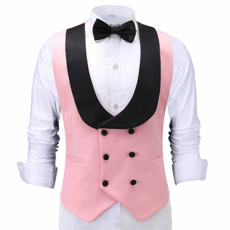 Розовый повседневный мужской костюм жилет с двубортным приталенным силуэтом
