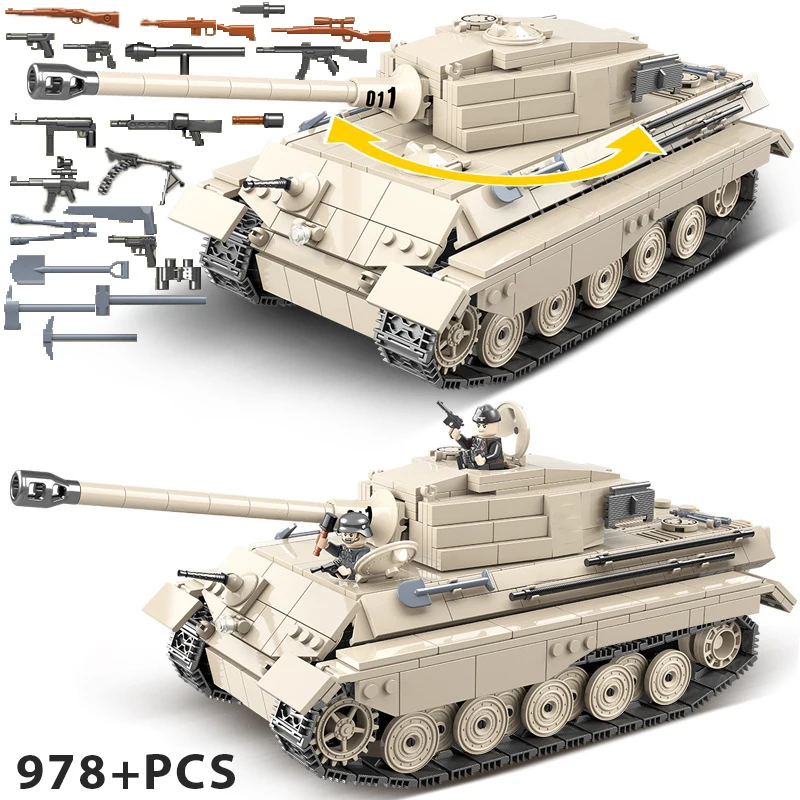 WW2 военная тема Король тигр 978 шт Классический Танк Строительный блок Модель