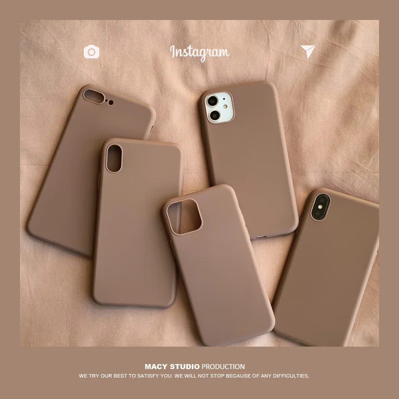 

Retro brown Solid color Simple Korean Couple Phone Case Silicone Cover For coque iPhone 13 12 11 Pro Xs Max 7 8 Plus X XR case
