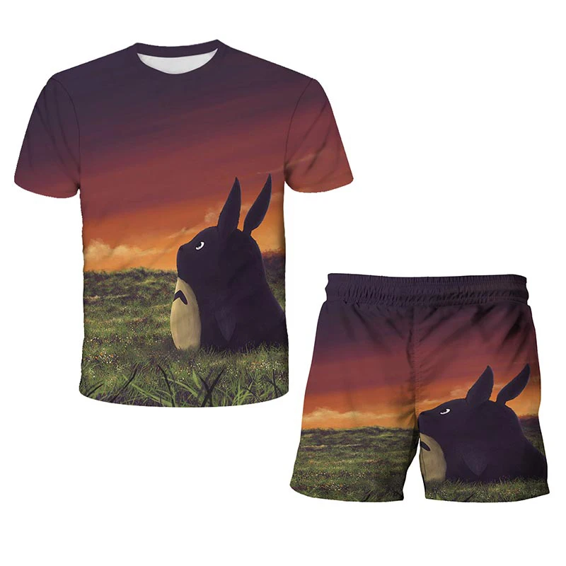 

Girl Clothes Totoro 3D Anime Print Girl top + shorts 2-piece Set 4T-14T Children's T-shirt Boy Suit Boy Clothes Summer T-shirt
