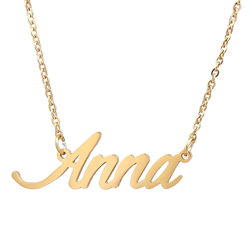 Anna Nameplate Necklace for Women Stainless Steel Jewelry Gold Plated Name Chain Pendant Femme Mothers Friends Gift