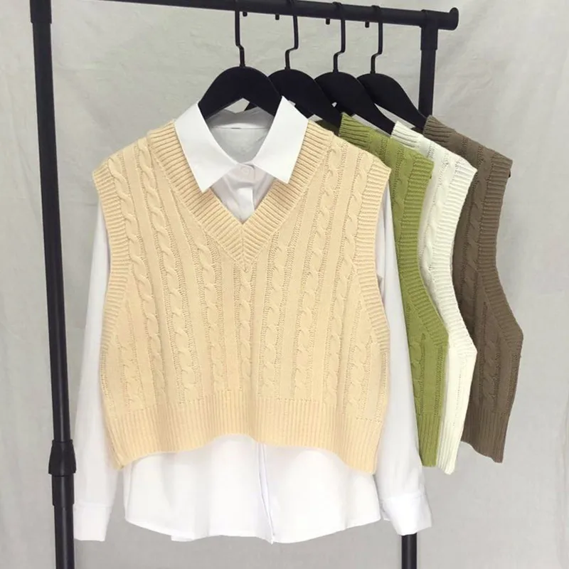 

Women Short Knitted Sweater Sleeveless Women Loose Sweater Vest Ladies V-Neck Pullover Tank Tops Waistcoat Female Coats JW9899