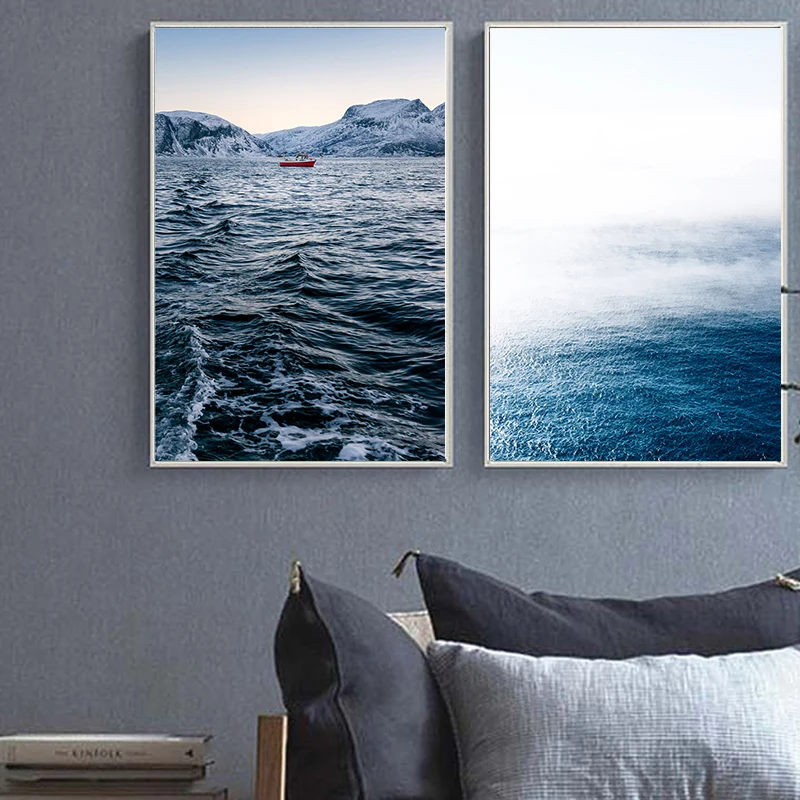 Морской волны снежный пейзаж Горный Картина на холсте скандинавский постер