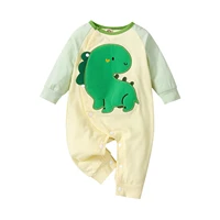 opperiaya dinosaur print patchwork cotton romper kids toddler baby boys long sleeve round neck jumpsuit for spring fall