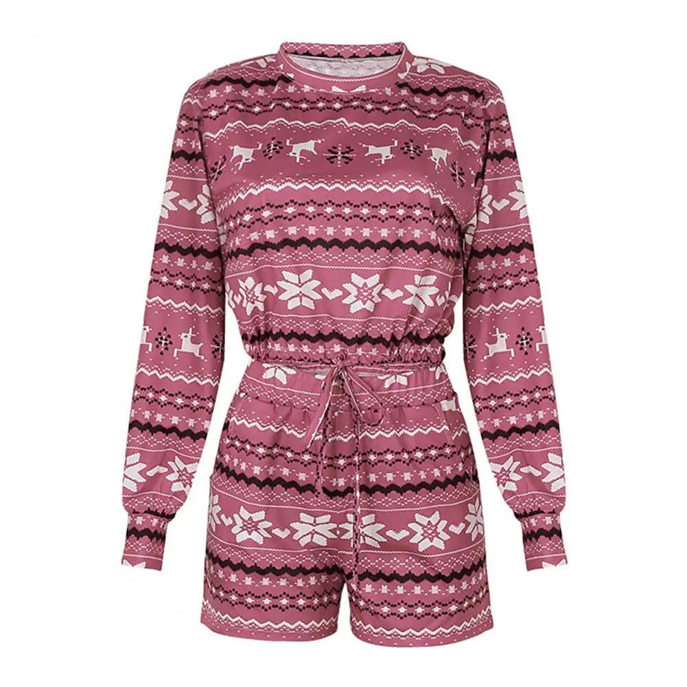 

Women Snowflake Print Long Sleeve O-neck Tops Shorts Christmas Pajama Homewear