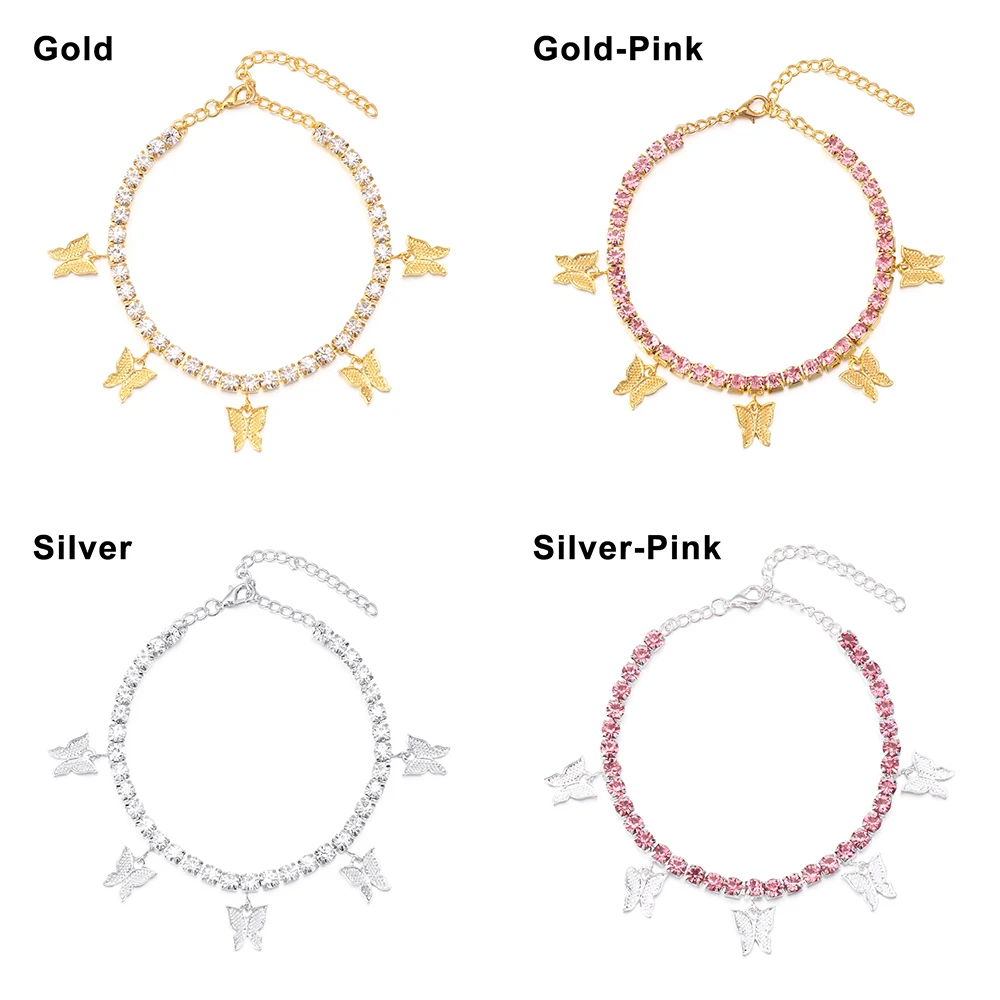 Новые блестящие кубинские звенья браслет с бабочкой Золотые кристаллы подвески