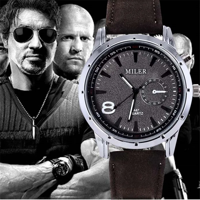 Часы мужские кварцевые с кожаным ремешком повседневные спортивные в стиле