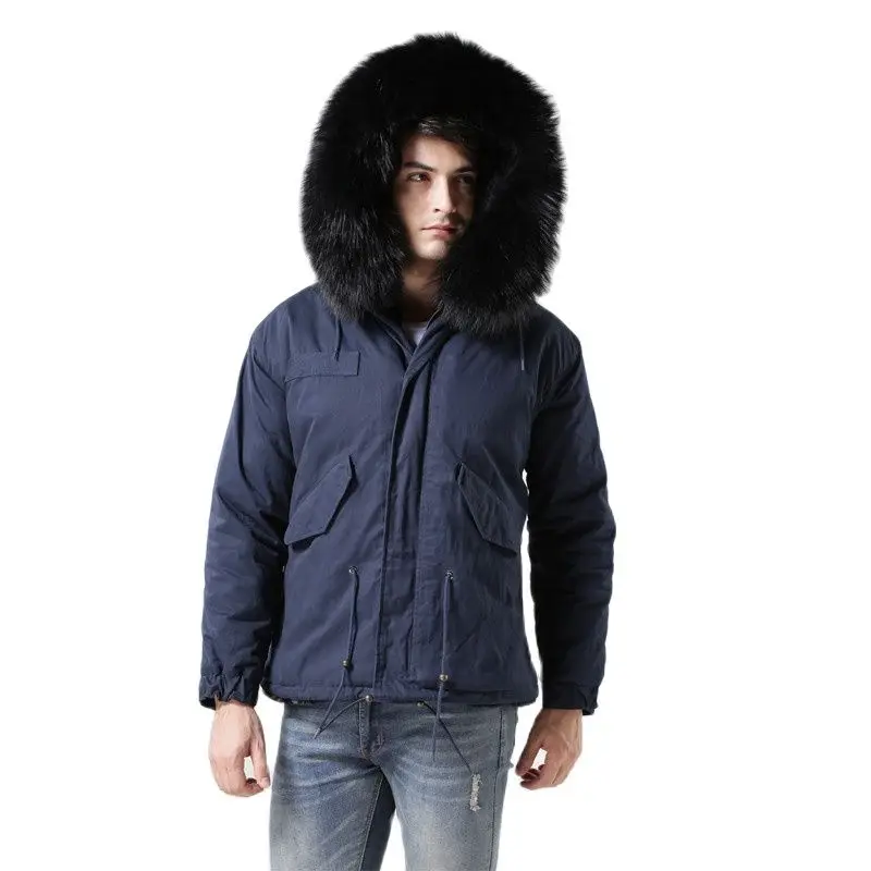 Мужская зимняя куртка синяя модная теплая рабочая одежда ветрозащитная меховая