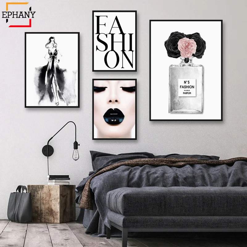 

Fashion Wall Art Home Decor Watercolor Perfume Posters and prints Modern Lady Canvas Painting Wall Pictures for Lving Room