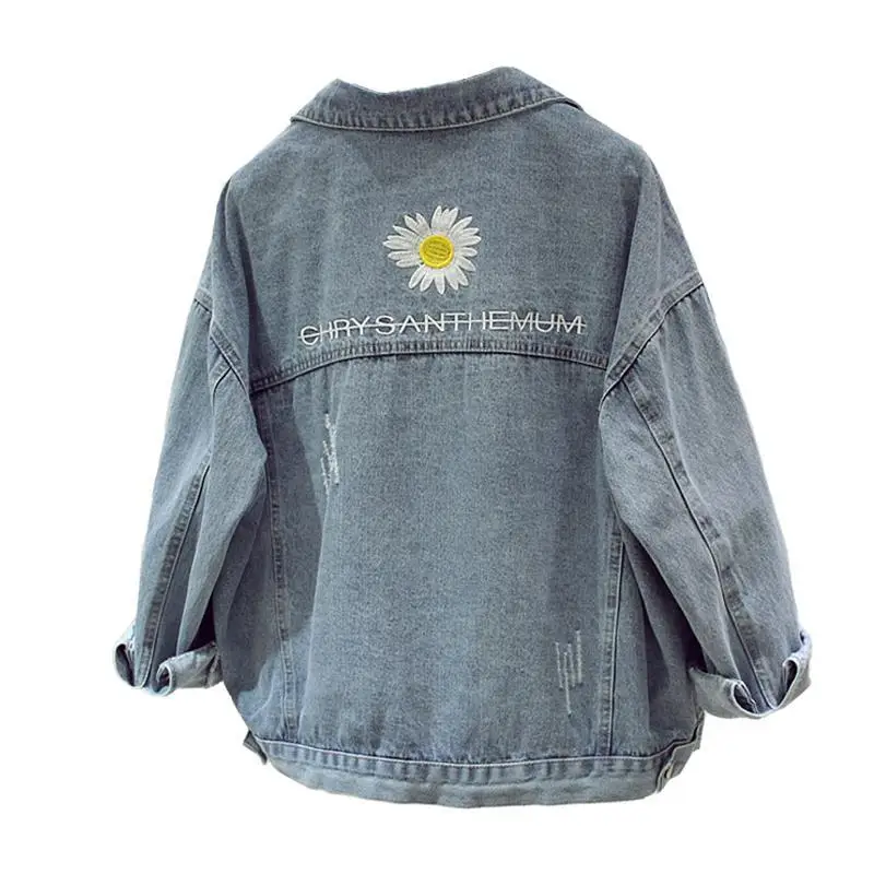 

Women Jackets 2021 New Spring Outwear Denim Coat Solid Turn Down Collar Cotton Jacket For Female Flower Embroidery Jacket