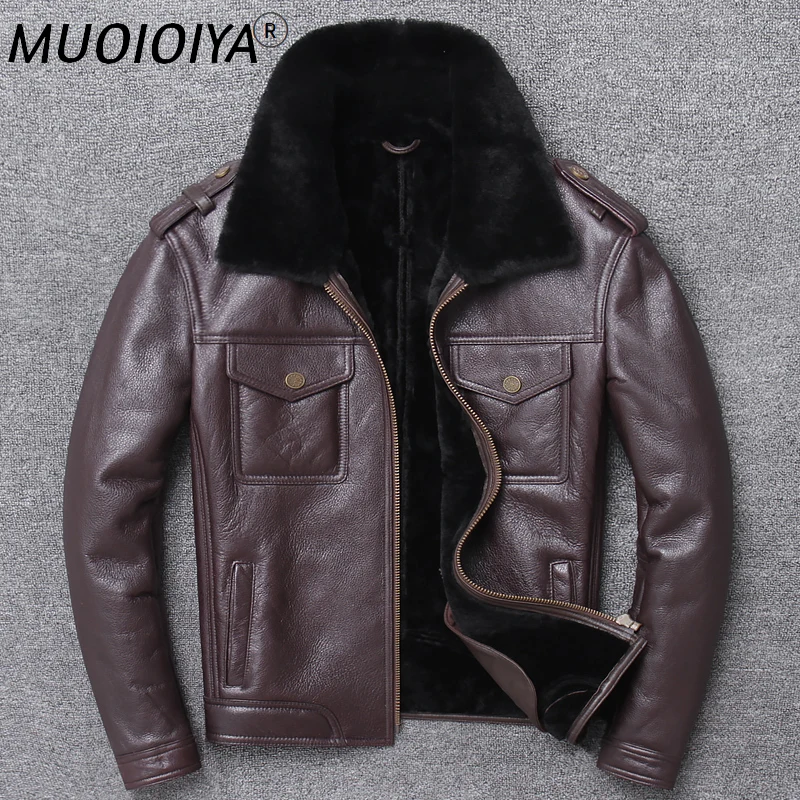 

MUOIOYIA Genuine Leather Jacket Men Winter Male Jacket Natural Sheep Shearling Coat Warm Real Fur Jackets 2022 HL-806 KJ5158