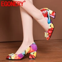 egonery office women pumps genuine leather 2022 autumn new fashion round toe high heels slip on shoes drop shipping size 33 40