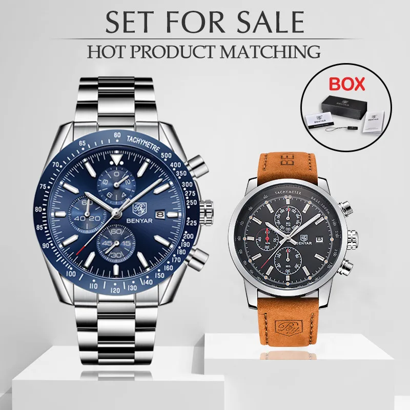 Мужские водонепроницаемые кварцевые часы с хронографом в деловом стиле |