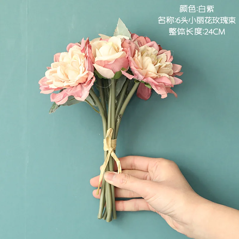 

10Pcs/lot Artificial Flowers 6 Heads Rose Bunch Silk Flowers Decoration Home Table Wedding Hand Hold Bouquet Fake Flowers Roses