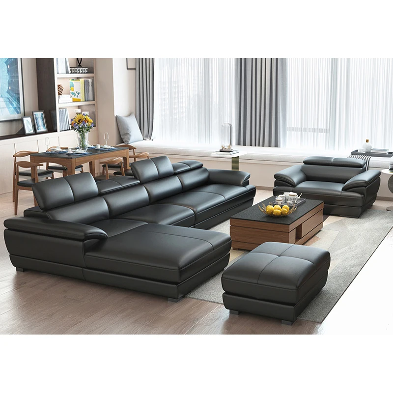 Современный угловой диван из натуральной кожи для гостиной|Диваны гостиной| |