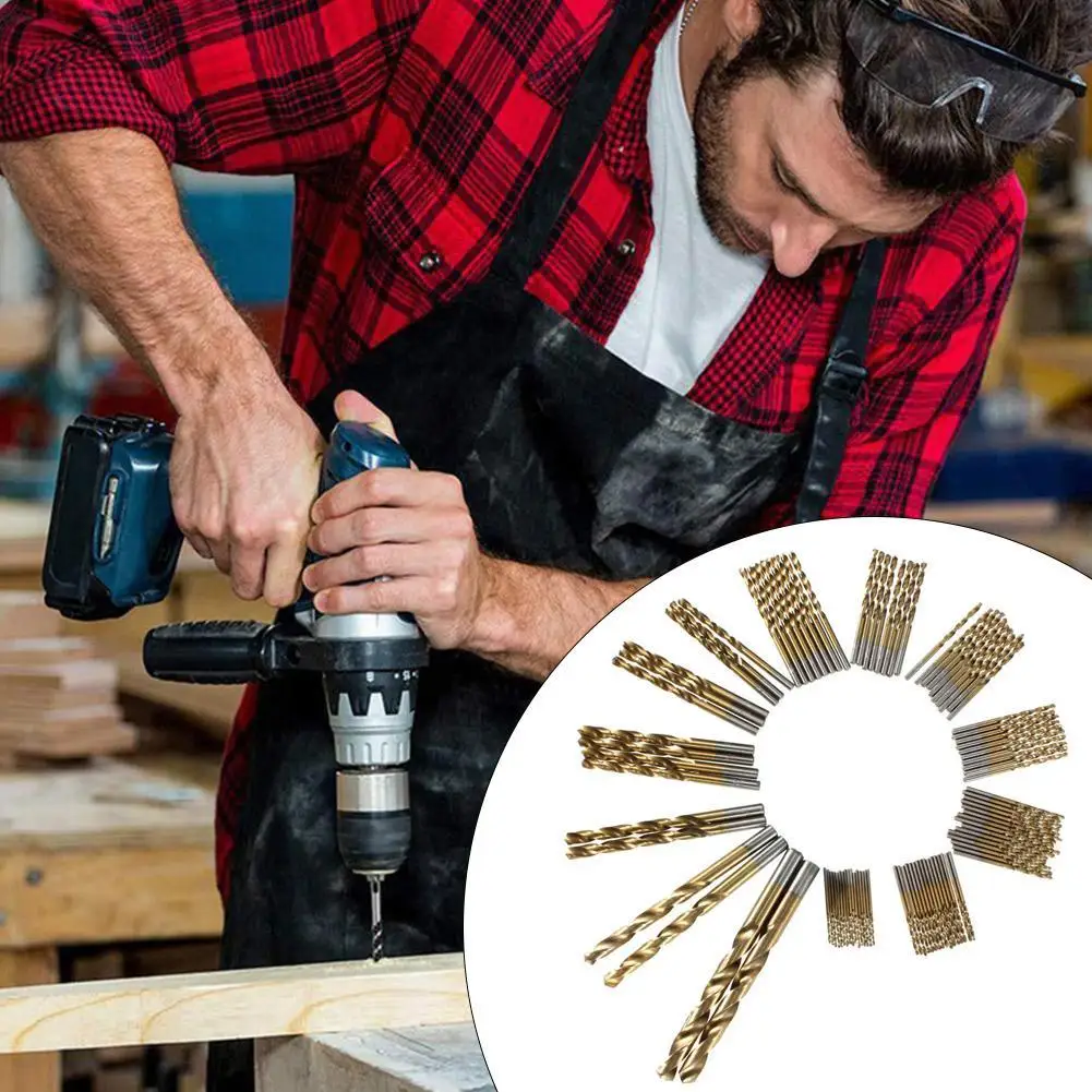 

99PCS High Speed Steel Titanium Coated Twist Drill Bit 1.5-10.0mm Twist Drills Bits Kit HSS Titanium Coated Twist Drill Bit Set