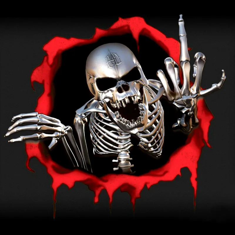 

Metal Skeleton Skull In The Bullet Hole Car Sticker Funny Colorful Car Stickers Auto Automobile Decals KK 15*14cm