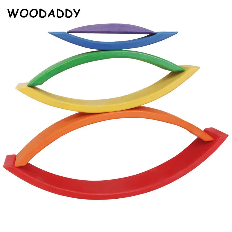 

Dropshipping Largest 41cm Rainbow Bending Plate Wooden Toys For Kids 6Pcs Rainbow Building Blocks Children Educational Aids