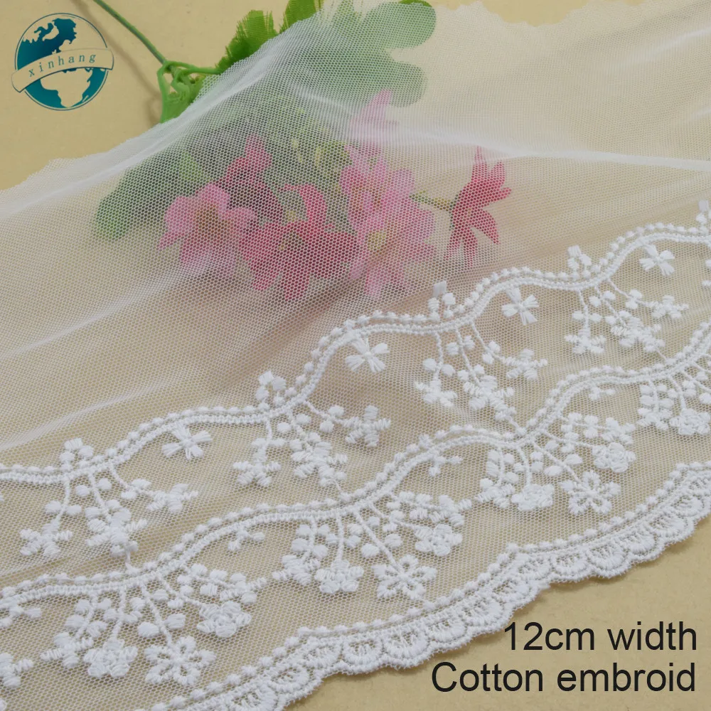 

3 ярдов 12 см Ширина Хлопок Вышивка Швейные гипюровые ленты кружевная отделка ткань основа Вязание DIY аксессуары для одежды Свадебное кружев...